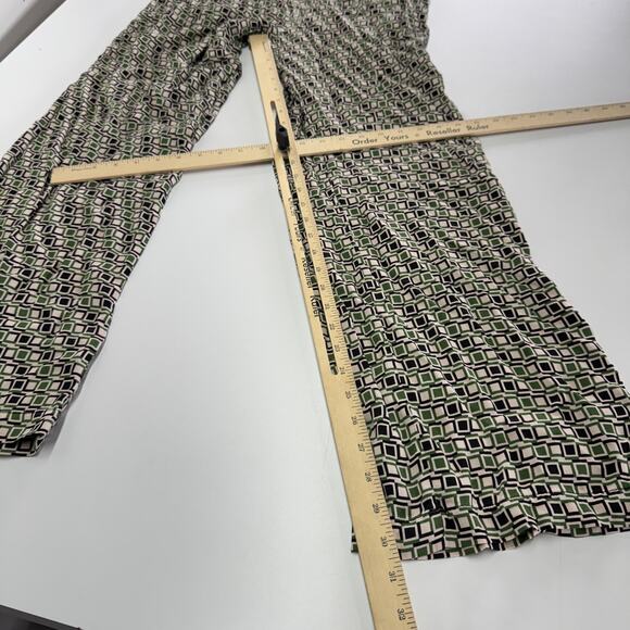 Zara Pants Womens Medium Green Black White Geometric Print Pull On Viscose Flowy - Picture 8 of 8